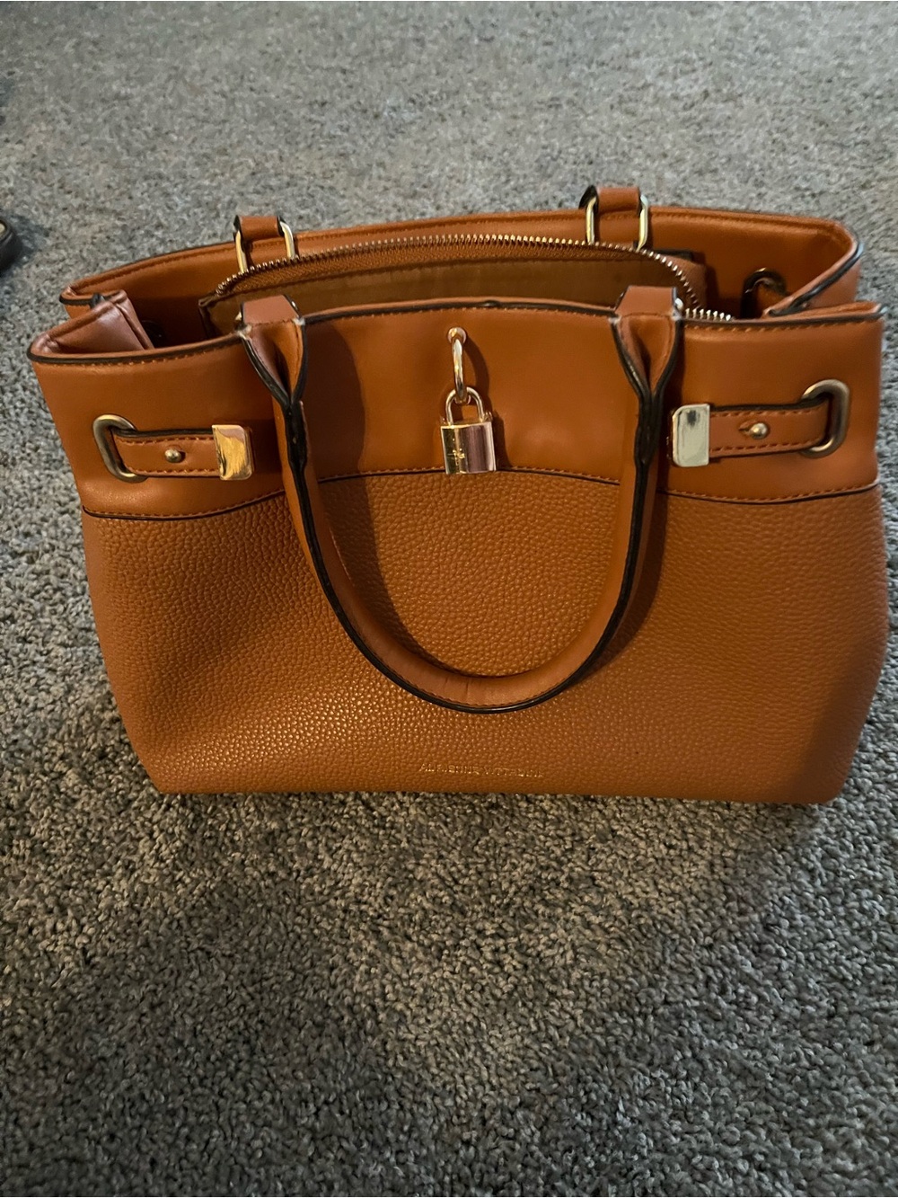 Structured Handbag in Cognac Brown with Gold Hardware
